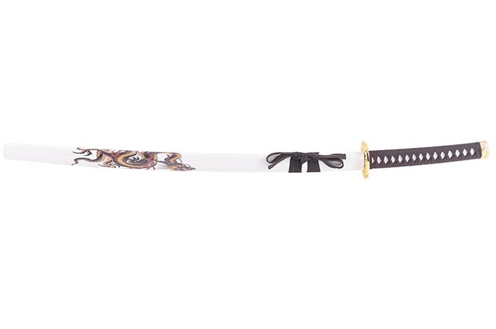 Katana Iaito Dragão Trança Dourada, Branca e Castanha
