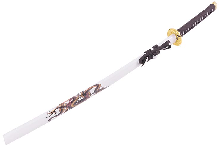 Katana Iaito Dragón Dorado, Blanco y trenzado Marrón