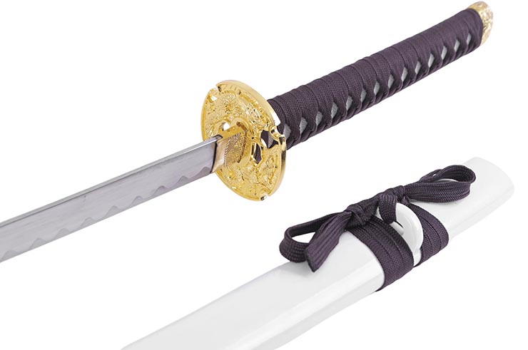 Katana Iaito Dragon Doré, Blanc & Tressage Brun