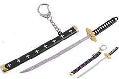 Katana Keychain & Letter Opener, Black with motifs - One pièce