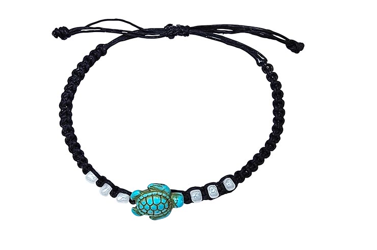 Thai Bracelet - Blue Turtle, Pearly Beads