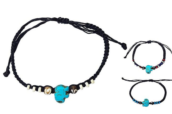 Pulseira tailandesa - Elefante azul, contas coloridas