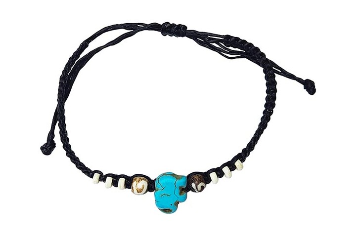Pulseira tailandesa - Elefante azul, contas coloridas
