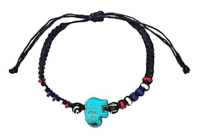 Pulseira tailandesa - Elefante azul, contas coloridas