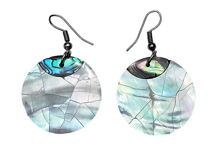 Thai earrings, Pearly disc - Genuine mother-of-pearl