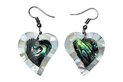 Thai earrings, Heart with border - Genuine mother-of-pearl