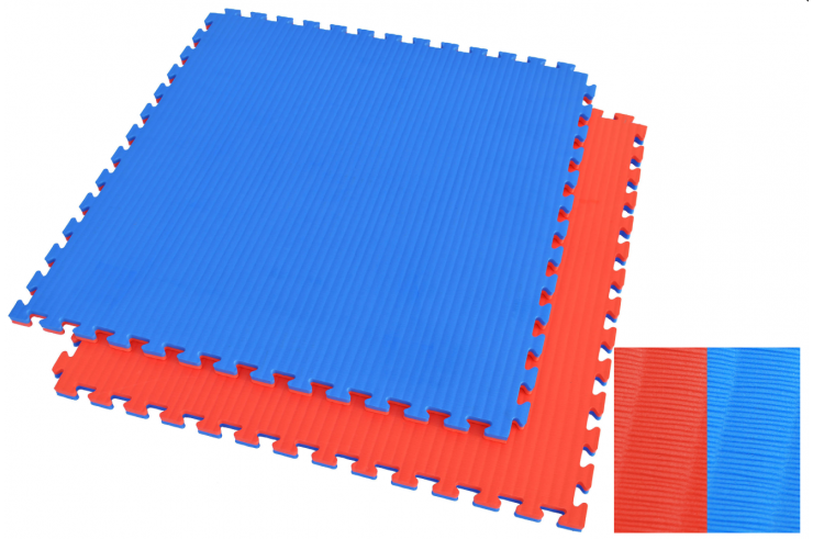Tatami Puzzle 4 cm, Bleu/Rouge, Motif Paille de Riz (travail au sol)