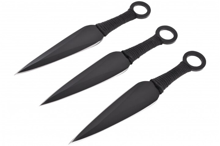Kunai Fei Biao em aço, punho trançado - Lote de 3 (16 cm)