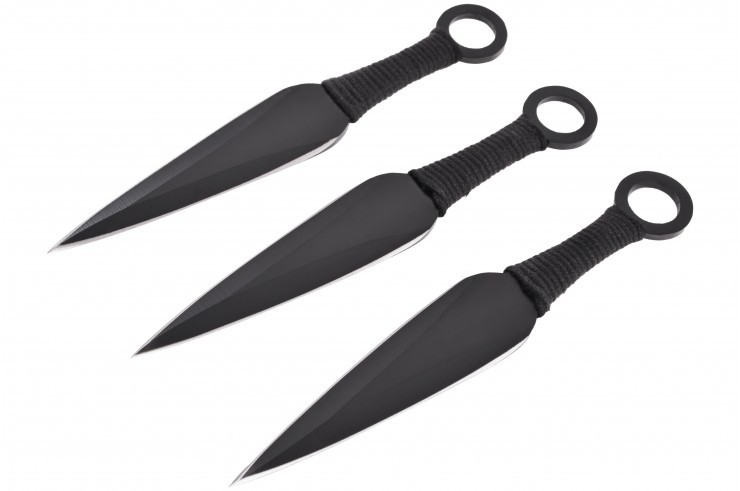 Kunai Fei Biao, Steel & braided handle - Set of 3 (16 cm)