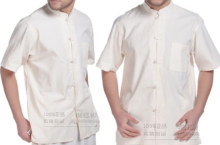 Camisa china de manga corta, algodón