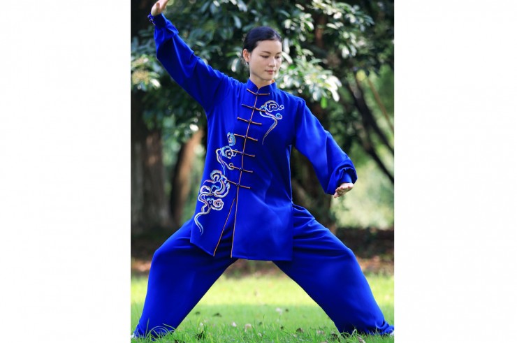 Taiji Uniform, Wide Frogs, Imitation Silk, Silver & White