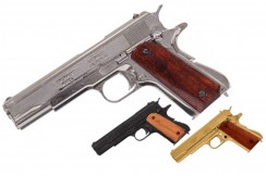 Steel & Wood Pistol, Chrome - Replica M1911