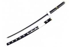 Katana Iaïto Shinobi, Black & White with fur guard - Unsharpened