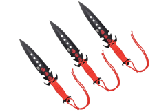 Kunai Acero Negro con Trenzado Rojo - Juego de 3 (19 cm)