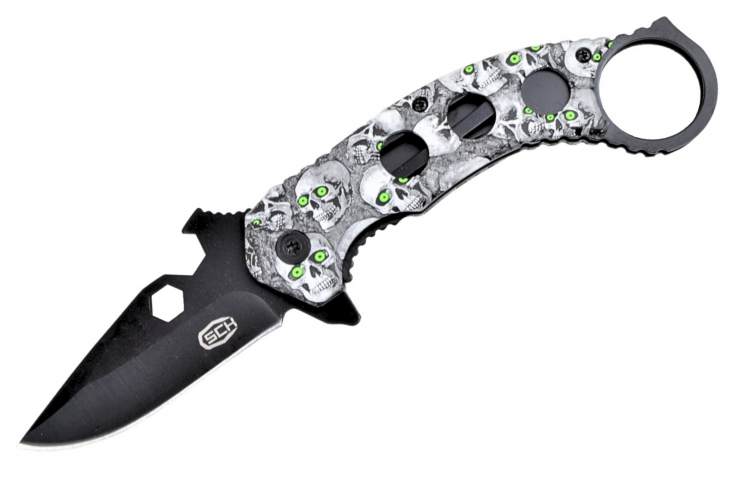 Tactical Pocket Knife - Skull, green eyes