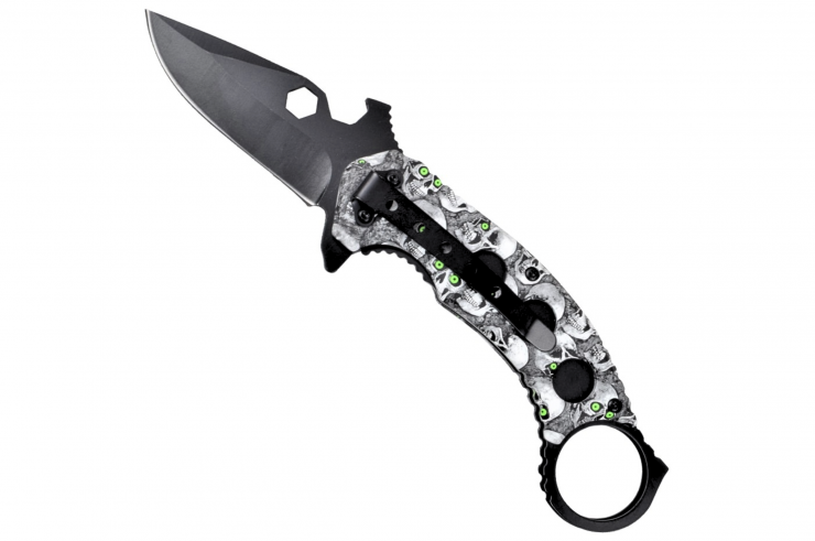 Tactical Pocket Knife - Skull, green eyes