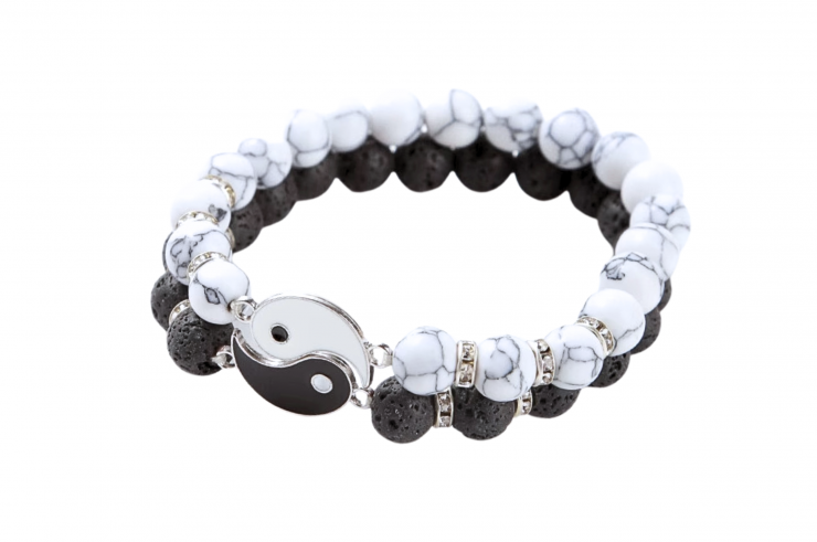 Pulseiras Duo Yin-Yang, pedra lava e estilo mabre