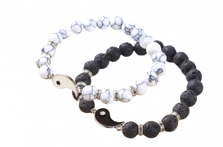 Bracelets Duo Yin-Yang, style Pierre de lave et Mabre