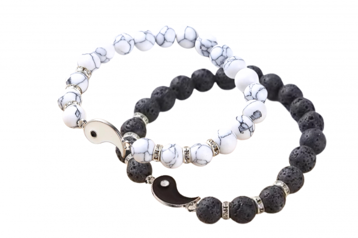 Pulseiras Duo Yin-Yang, pedra lava e estilo mabre