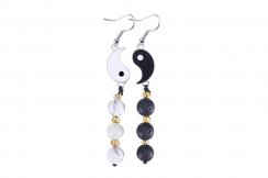 Brincos Duo Yin-Yang, pedra lava e estilo Mabre