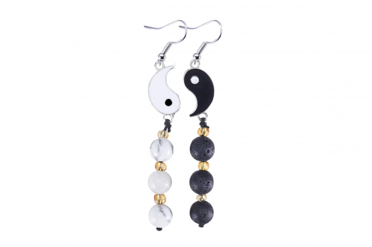 Boucles d'oreilles Duo Yin-Yang, style Pierre de lave et Mabre