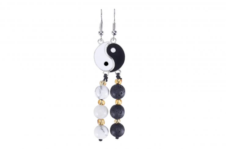 Boucles d'oreilles Duo Yin-Yang, style Pierre de lave et Mabre