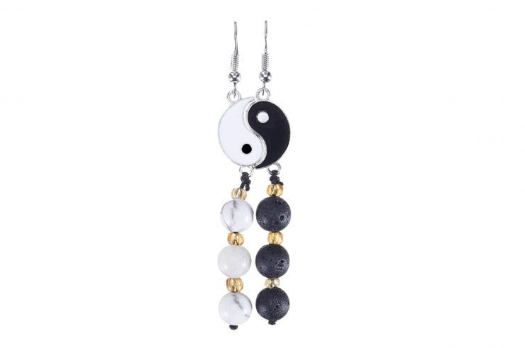 Brincos Duo Yin-Yang, pedra lava e estilo Mabre