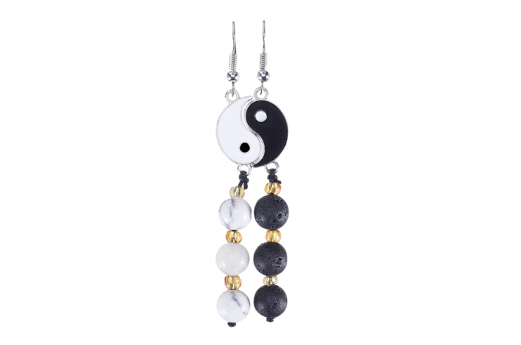 Duo Yin-Yang earrings, like lava stone and Mabre