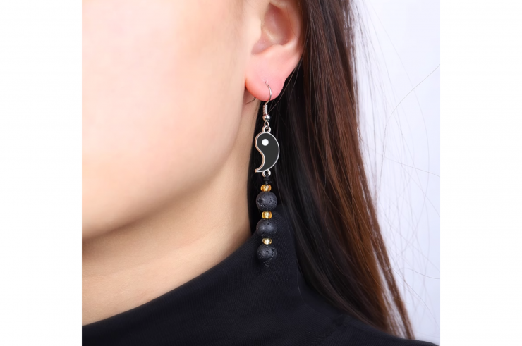 Boucles d'oreilles Duo Yin-Yang, style Pierre de lave et Mabre