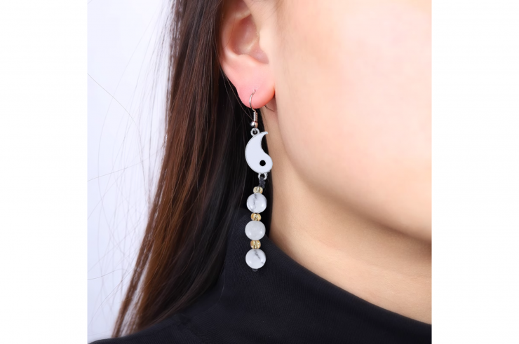 Boucles d'oreilles Duo Yin-Yang, style Pierre de lave et Mabre