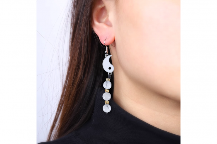 Brincos Duo Yin-Yang, pedra lava e estilo Mabre