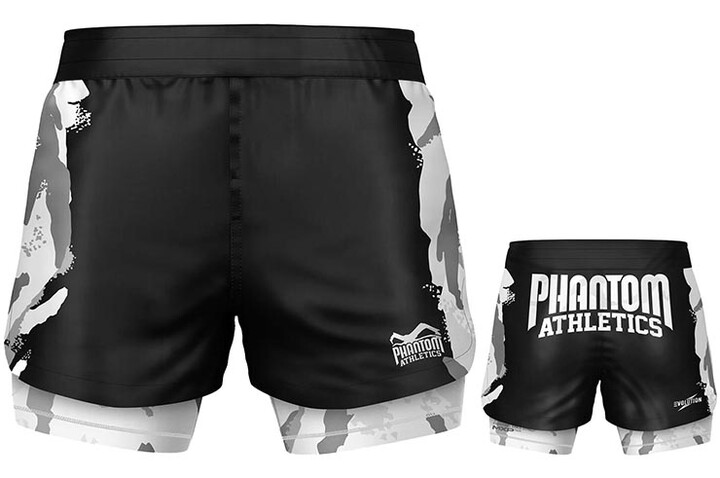 Bermuda de combate Fusion 2 em 1 para homem com opção de concha - camuflagem de inverno, Phantom Athletics