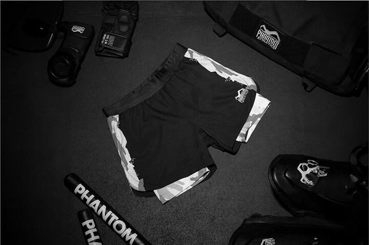 Bermuda de combate Fusion 2 em 1 para homem com opção de concha - camuflagem de inverno, Phantom Athletics