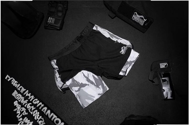 Bermuda de combate Fusion 2 em 1 para homem com opção de concha - camuflagem de inverno, Phantom Athletics