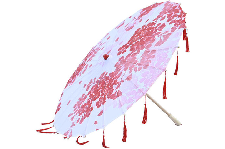 Ombrelle Printanière avec rubans rouges, Fleur d'Hibiscus