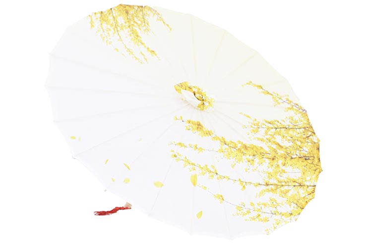 Print Umbrella with Ribbons, White Fox