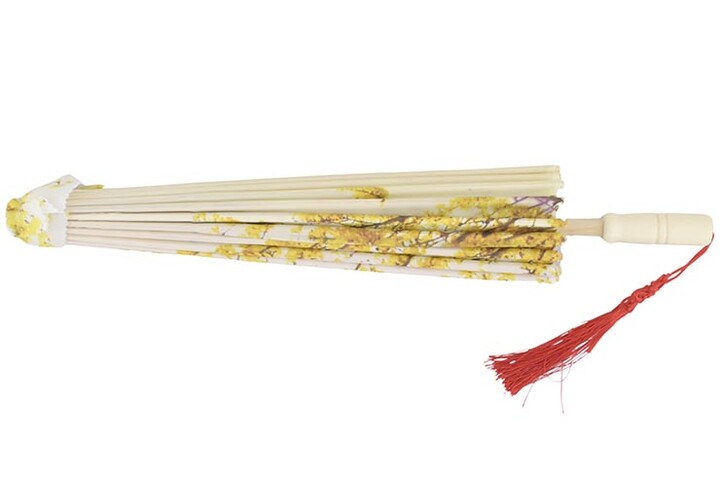 Print Umbrella with Ribbons, White Fox