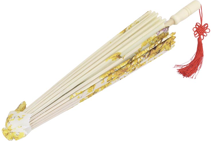 Print Umbrella with Ribbons, White Fox