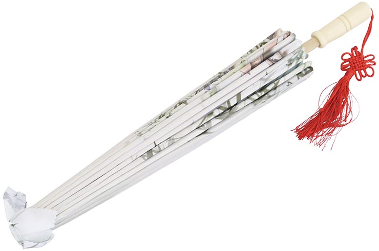 Print Umbrella with Ribbons, White Fox