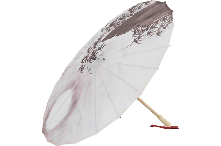 Print Umbrella with Ribbons, White Fox