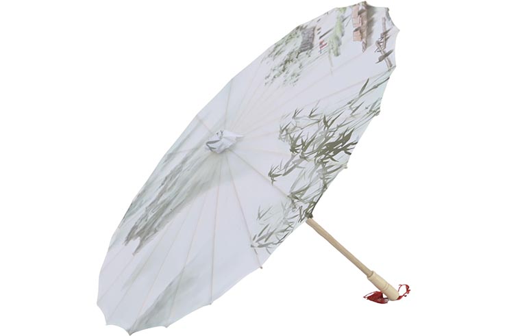Print Umbrella with Ribbons, White Fox