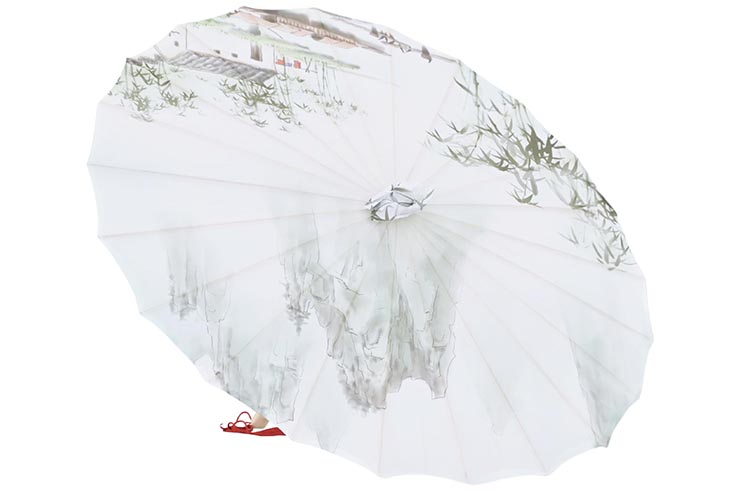Print Umbrella with Ribbons, White Fox