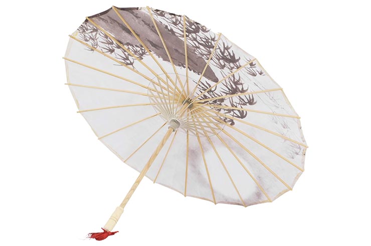 Print Umbrella with Ribbons, White Fox