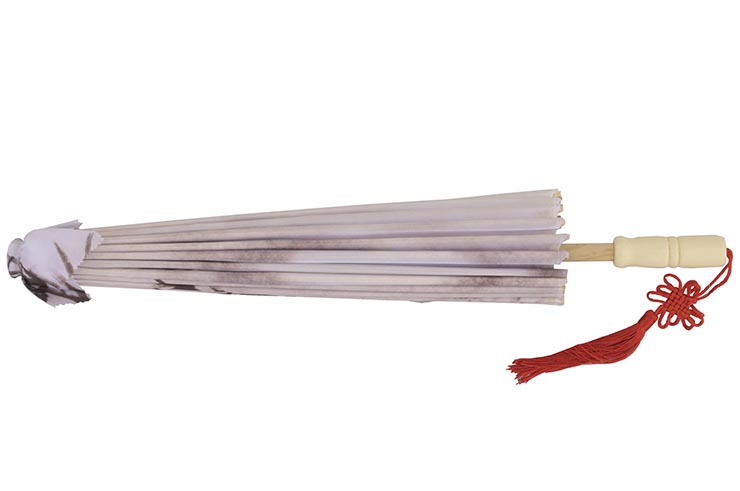Print Umbrella with Ribbons, White Fox
