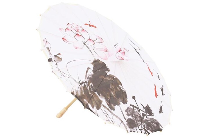 Print Umbrella with Ribbons, White Fox