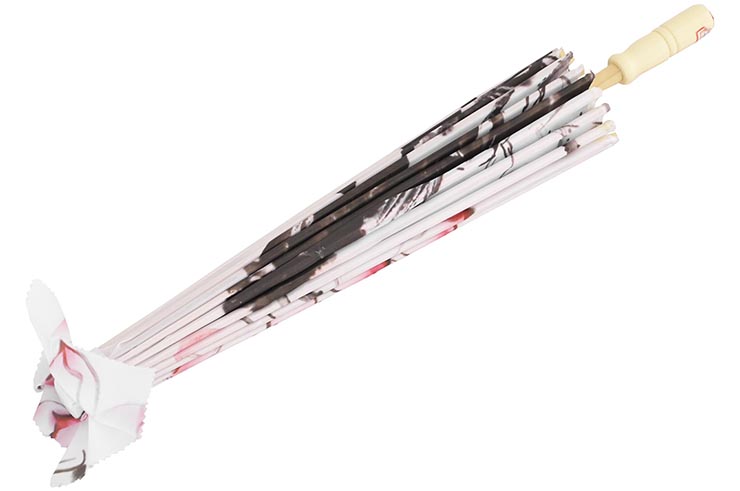 Print Umbrella with Ribbons, White Fox