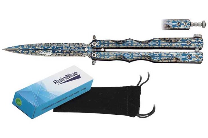 Butterfly knife, Gold Wave - RainBlue, Albainox