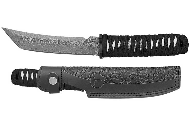 Tanto Blade Knife, Black Braid - Damascus Steel, Tokisu