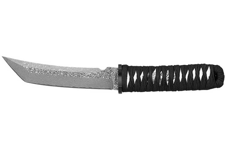 Tanto Blade Knife, Black Braid - Damascus Steel, Tokisu