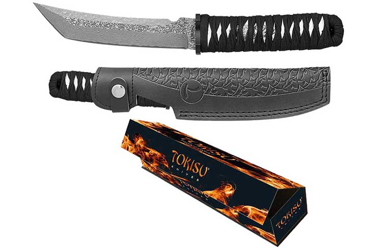 Faca Tanto Blade, Black Braid - Damascus Steel, Tokisu